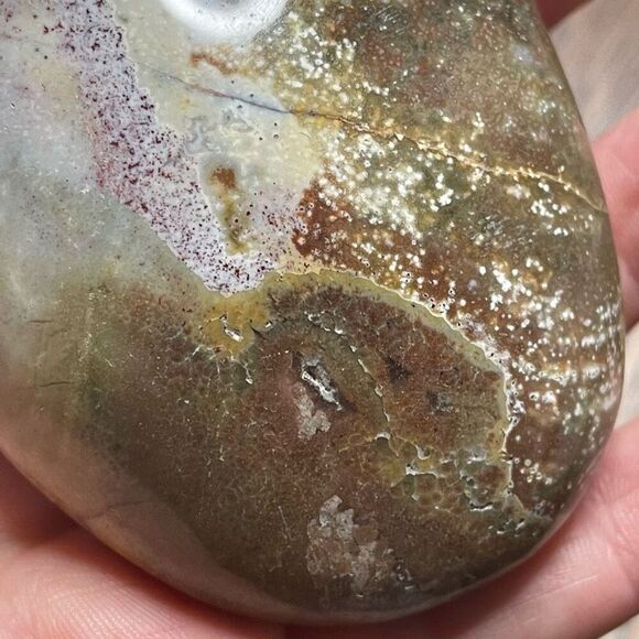 Ocean Jasper palm stone crystal natural orbicular orbs green white red yellow br - Picture 3 of 10